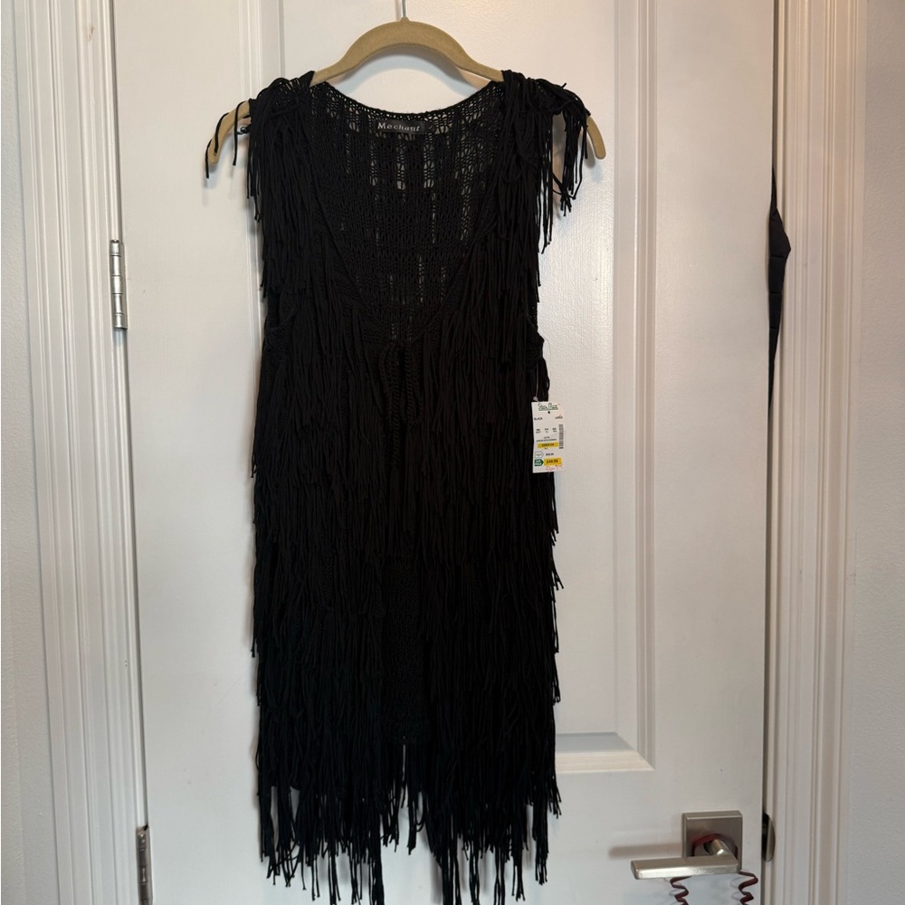 NWT! Vest! Elegant Black Fringe Vest